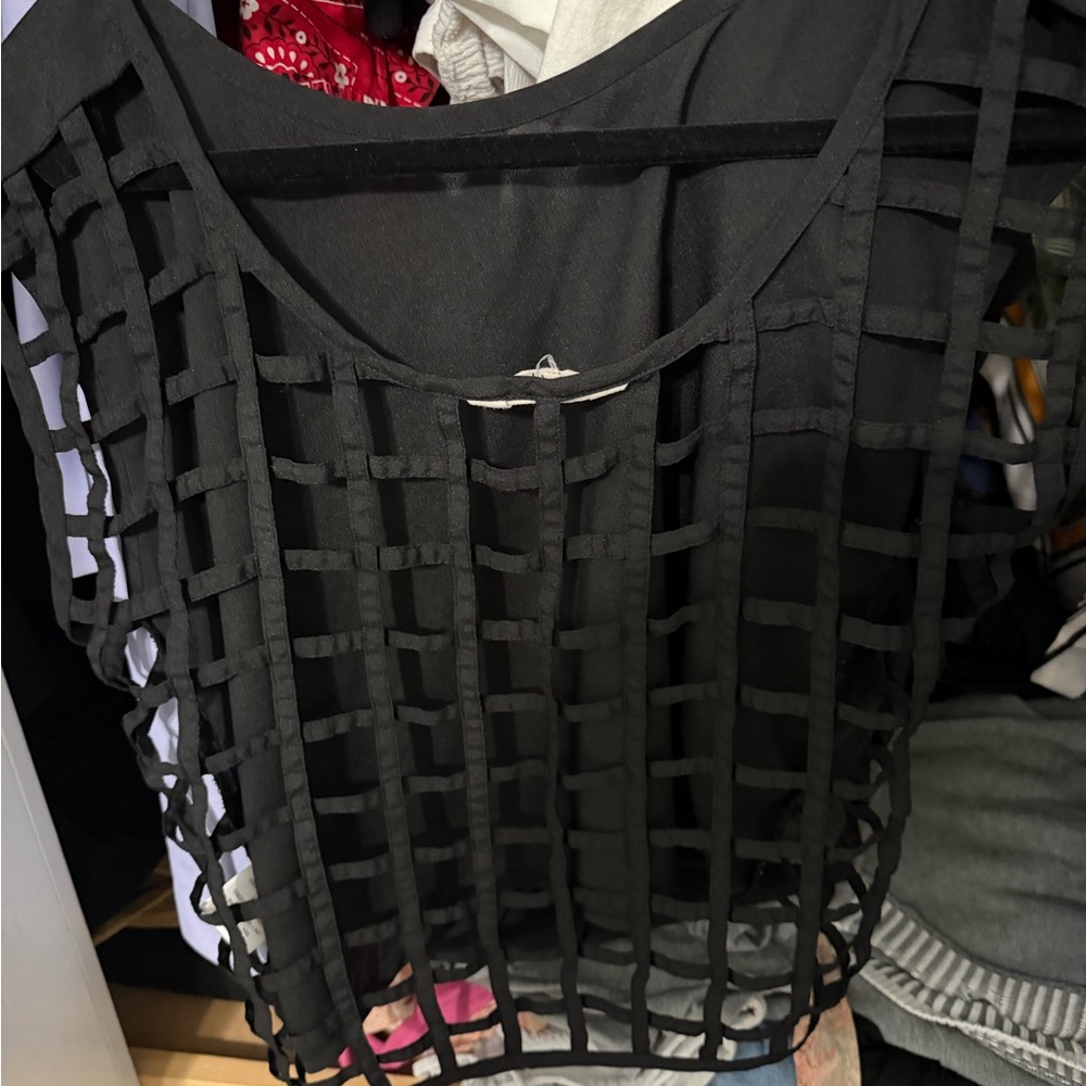 Women's Black Lattice Overlay Tank Top